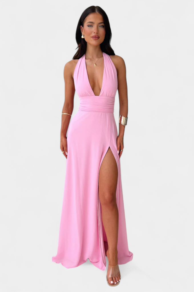 Latisha | Vestido de Cuello Halter y Gran Abertura