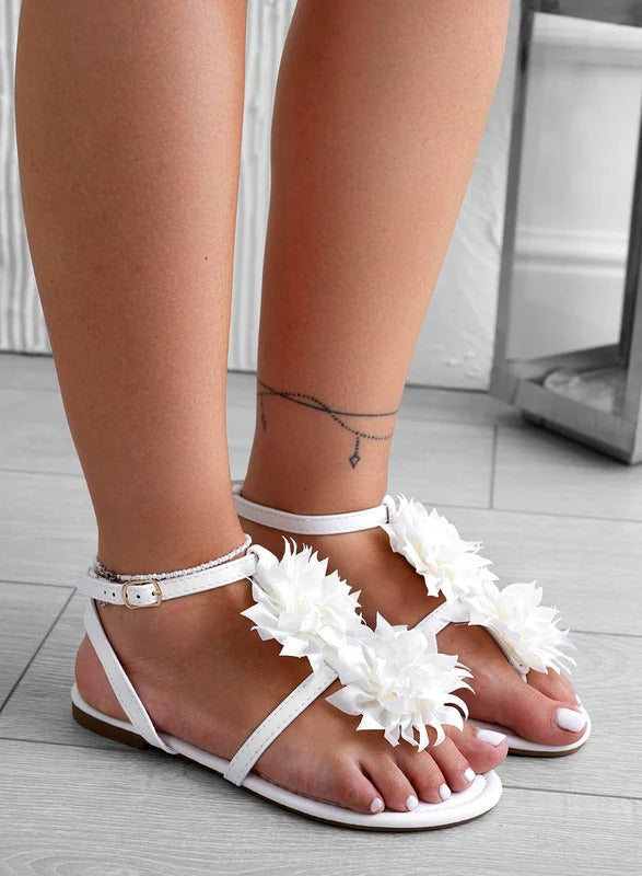 Connie - Sandalias Infradito Rosa en Raso con Flor