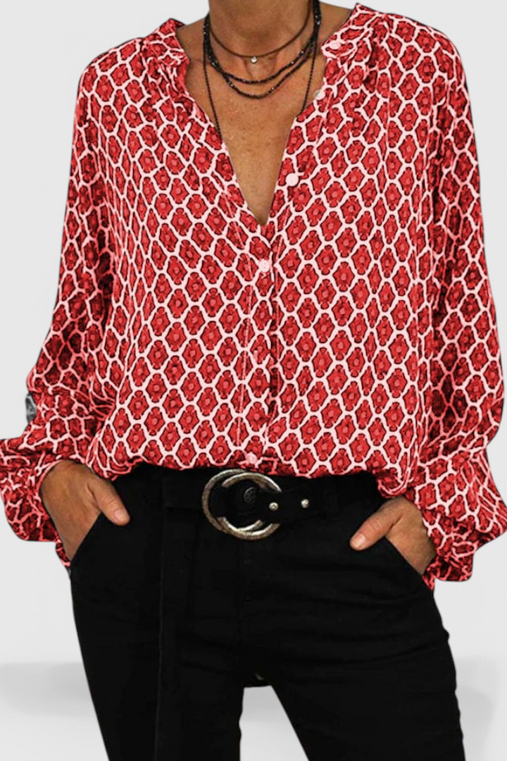 Jemima | Blusa de Botones con Estampado Geométrico
