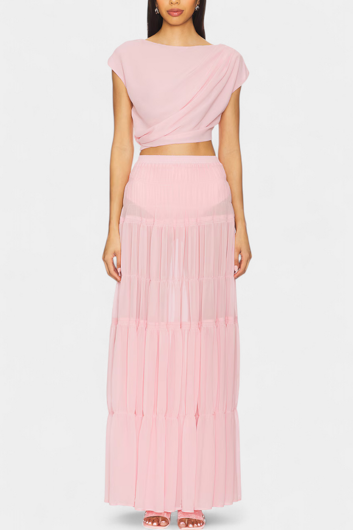 Nalia | Falda Maxi de Chifón con Cintura Elástica y Capas