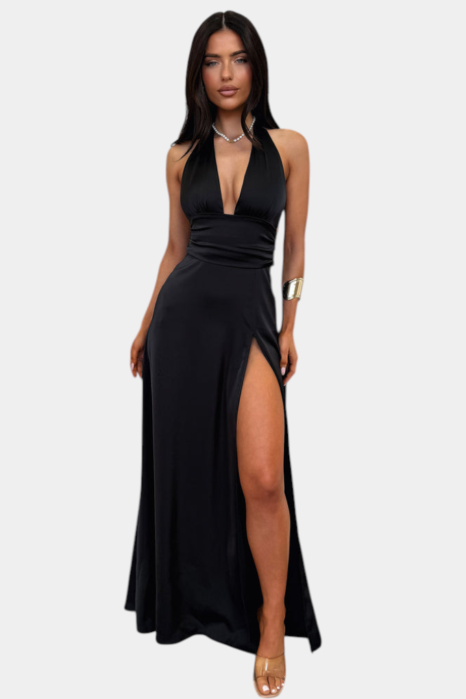 Latisha | Vestido de Cuello Halter y Gran Abertura