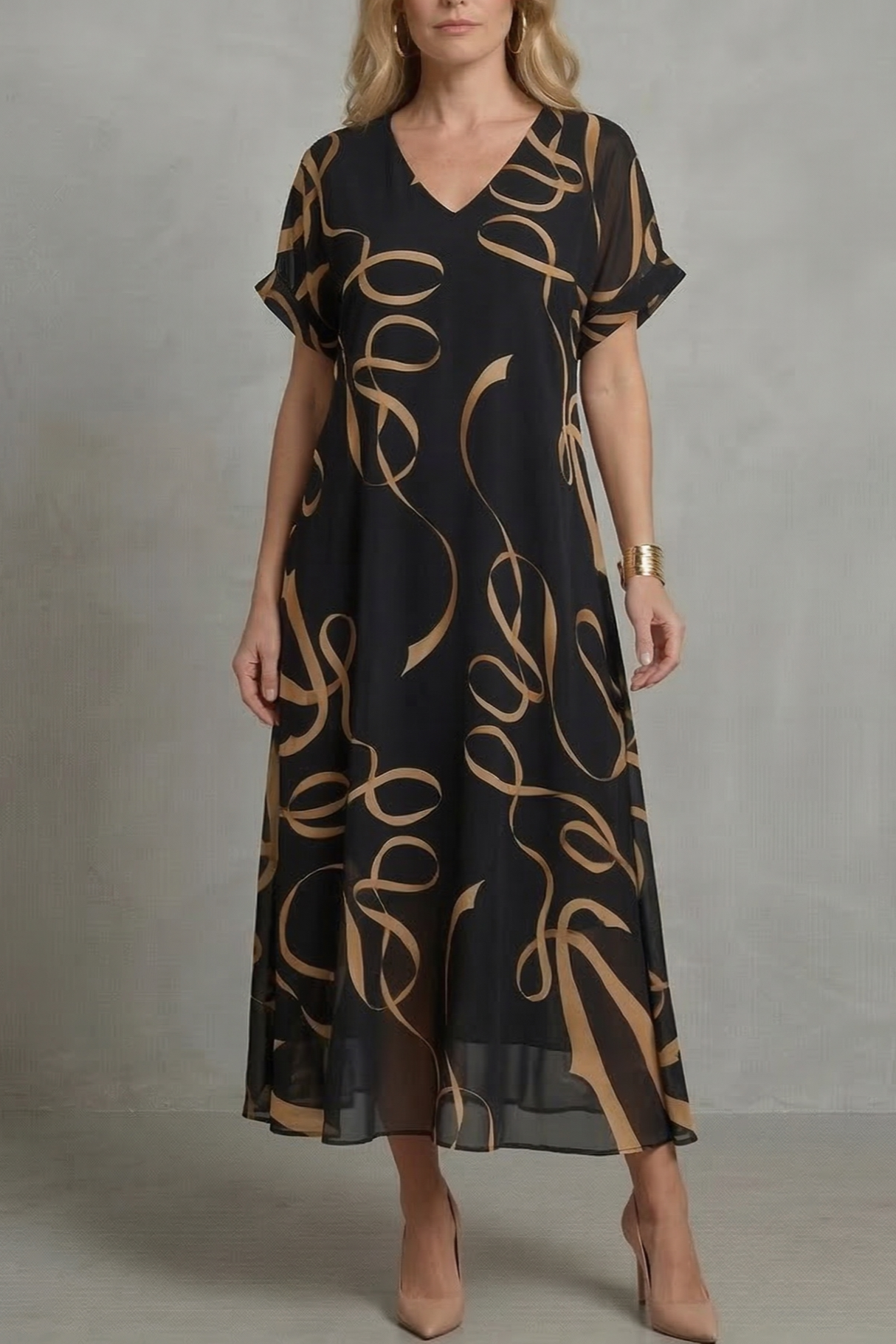 Pauline | Vestido midi de punto suave – Corte relajado con escote en V