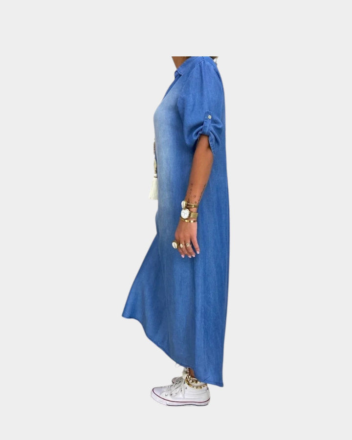 Lea | Vestido largo estilo denim con abertura lateral