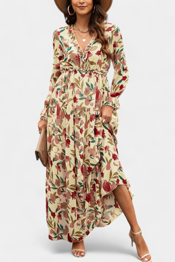 Keti | Vestido Maxi Floral de Manga Larga